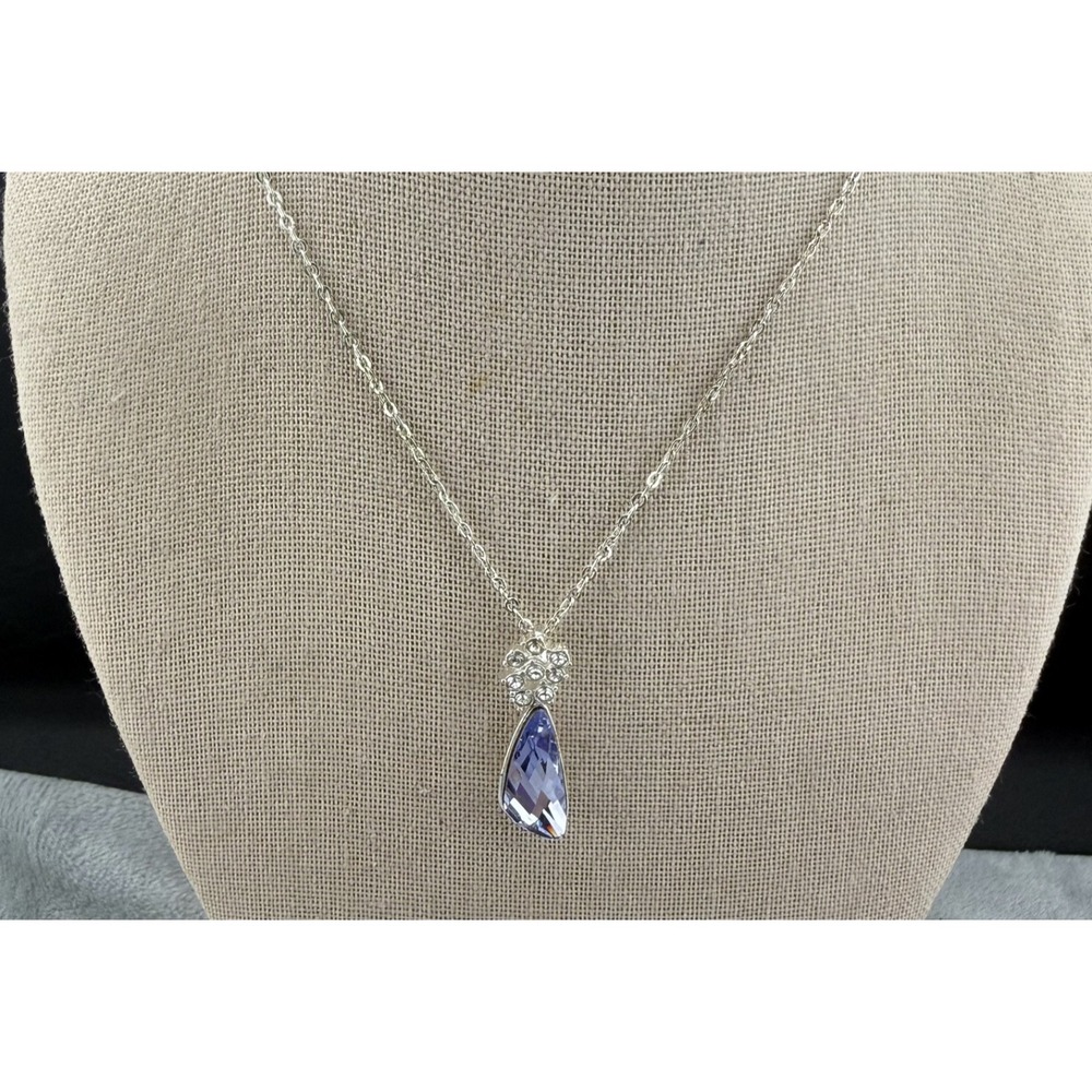 Rhinestone Necklace Silver Tone Purple Prom‎ Signed 18"
